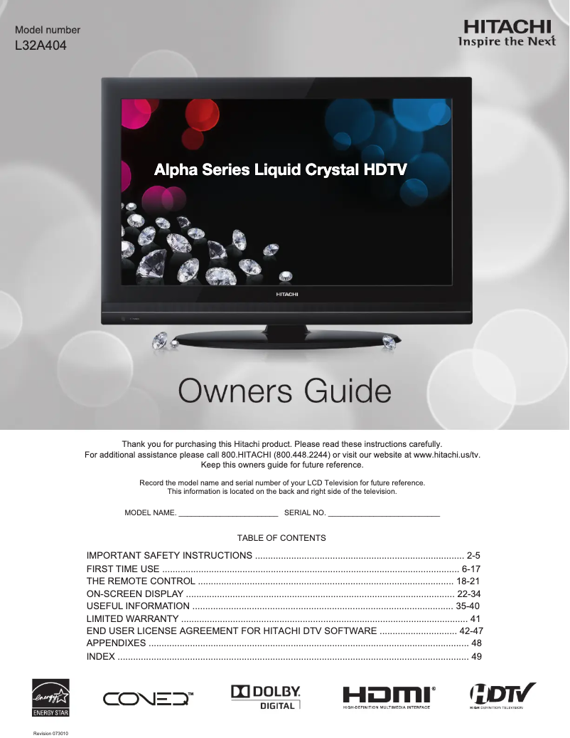 Image de la première page du manuel de l'appareil L42A404