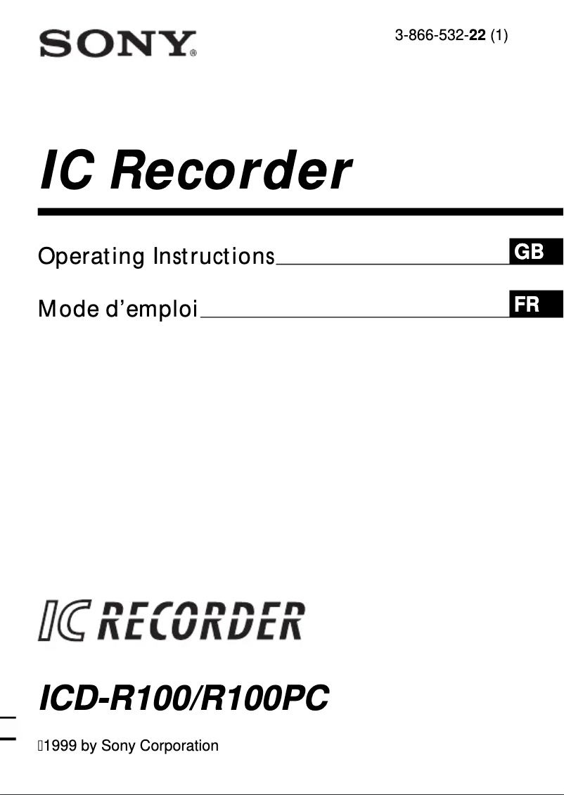 Image de la première page du manuel de l'appareil ICD-R100