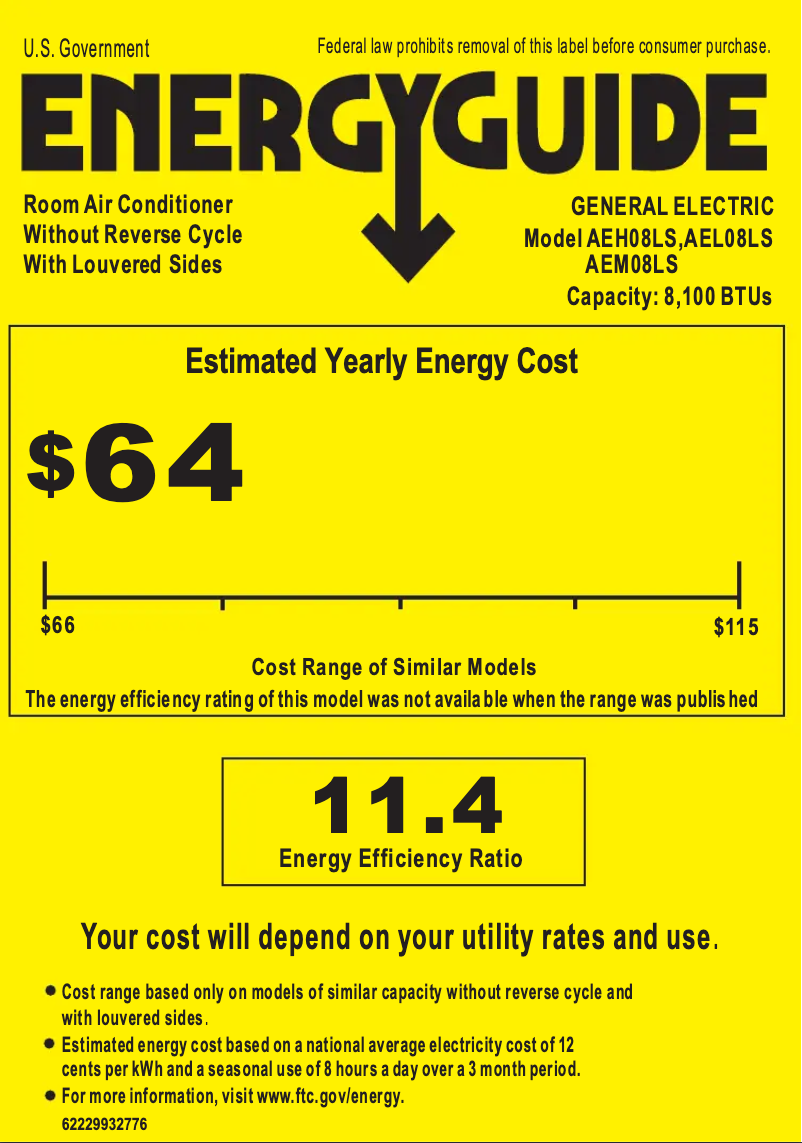 Página 1 del manual Etiqueta energética GE AEH08LS