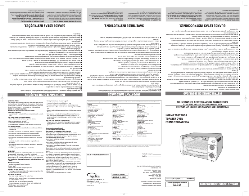 Página 1 del manual Manual de usuario Black & Decker TO8000