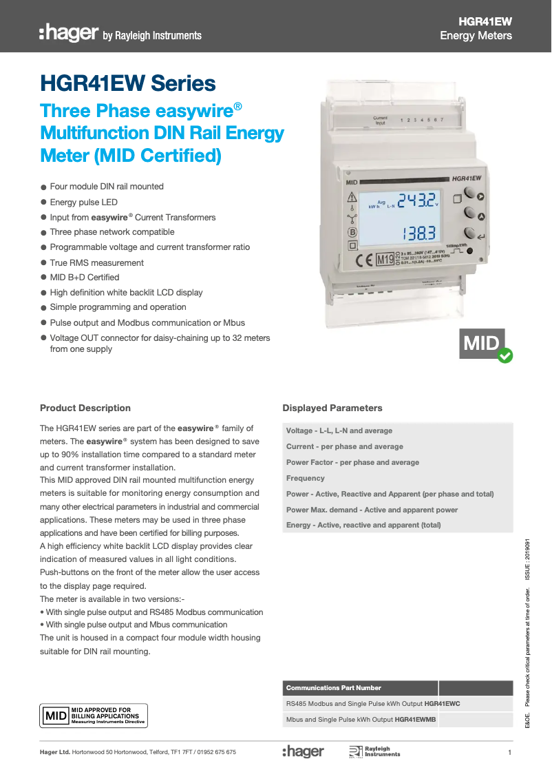 Page 1 de la notice Manuel utilisateur Hager JN201MID