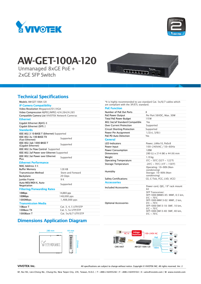 Page n°1 - Fiche technique Vivotek AW-GET-100A-120