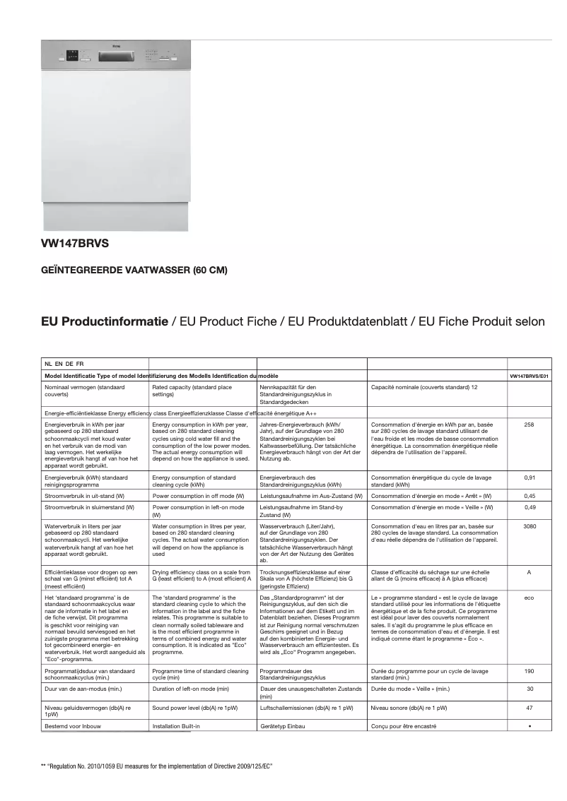 Page n°1 - Fiche technique Etna VW147BRVS