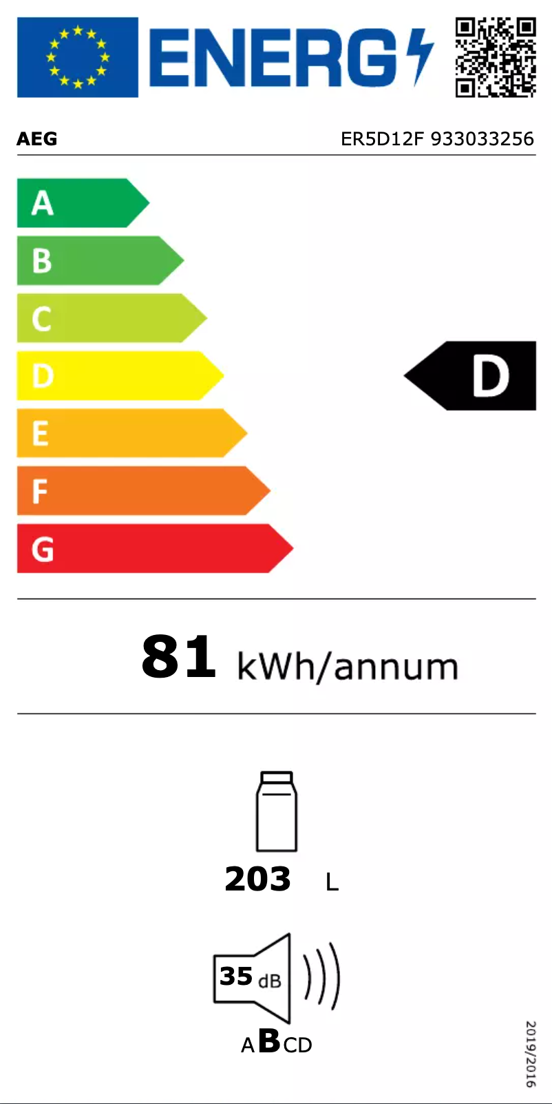 Page n°1 - Label énergétique AEG ER5D12F