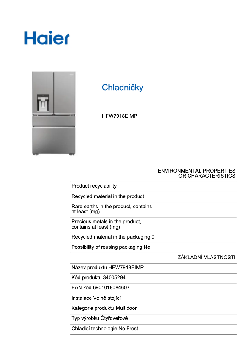 Page 1 de la notice Label énergétique Haier HFW7918EIMP