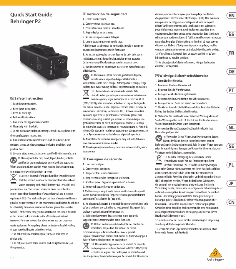 Page n°1 - Guide de démarrage rapide Behringer P2