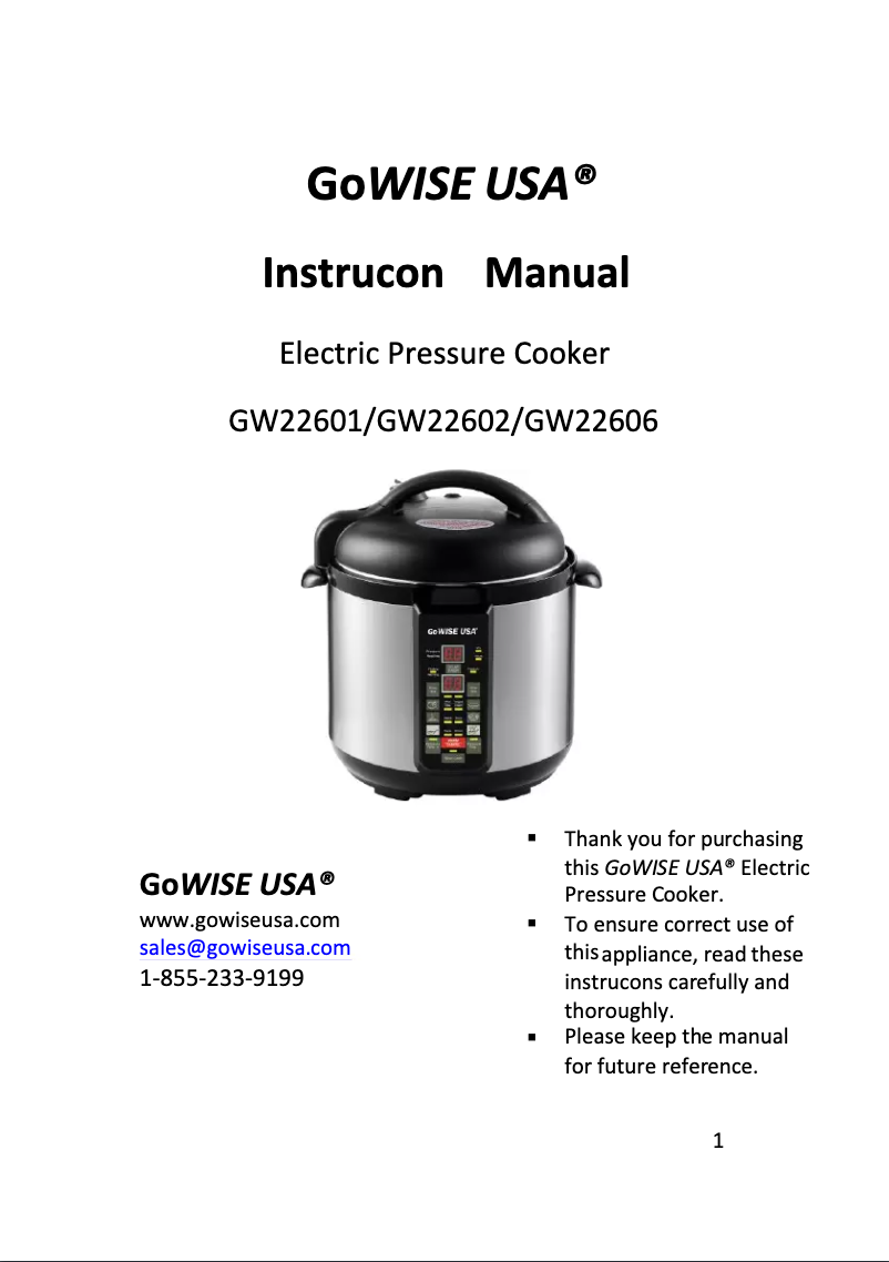 Page 1 de la notice Manuel utilisateur GoWISE USA GW22606