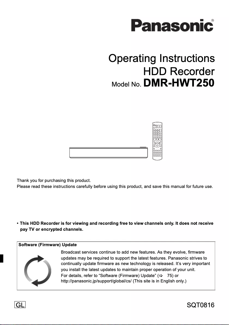 Page 1 de la notice Manuel utilisateur Panasonic DMR-HWT250