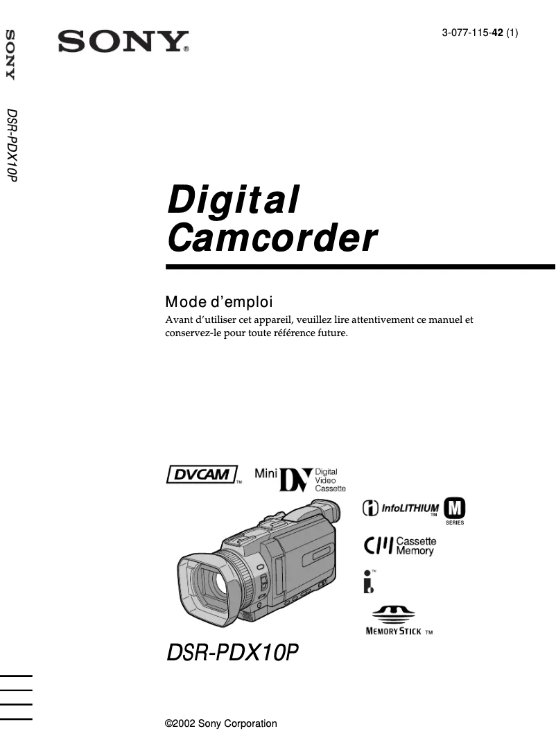 Page 1 de la notice Manuel utilisateur Sony DSR-PDX10P