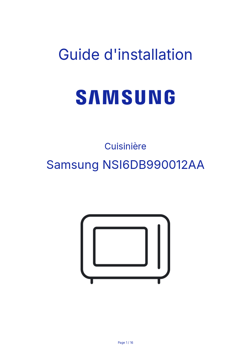 Page n°1 - Guide d'installation Samsung NSI6DB990012AA