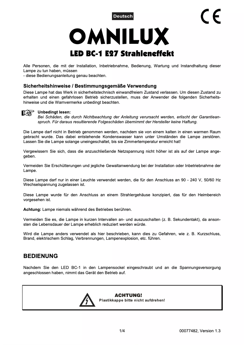 Page 1 de la notice Manuel utilisateur Omnilux BC-1