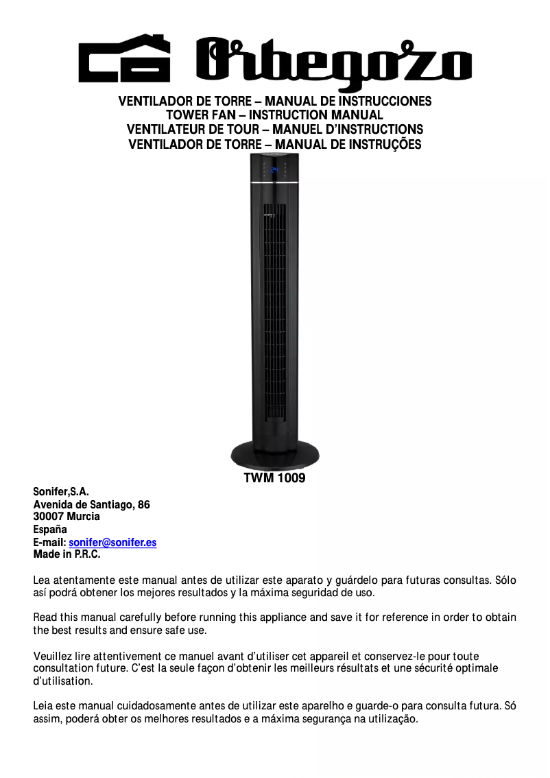 Page n°1 - Manuel utilisateur Orbegozo TWM 1009