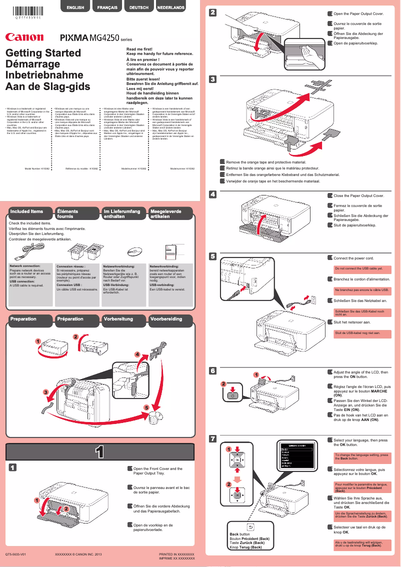 Image de la première page du manuel de l'appareil Pixma MG4250