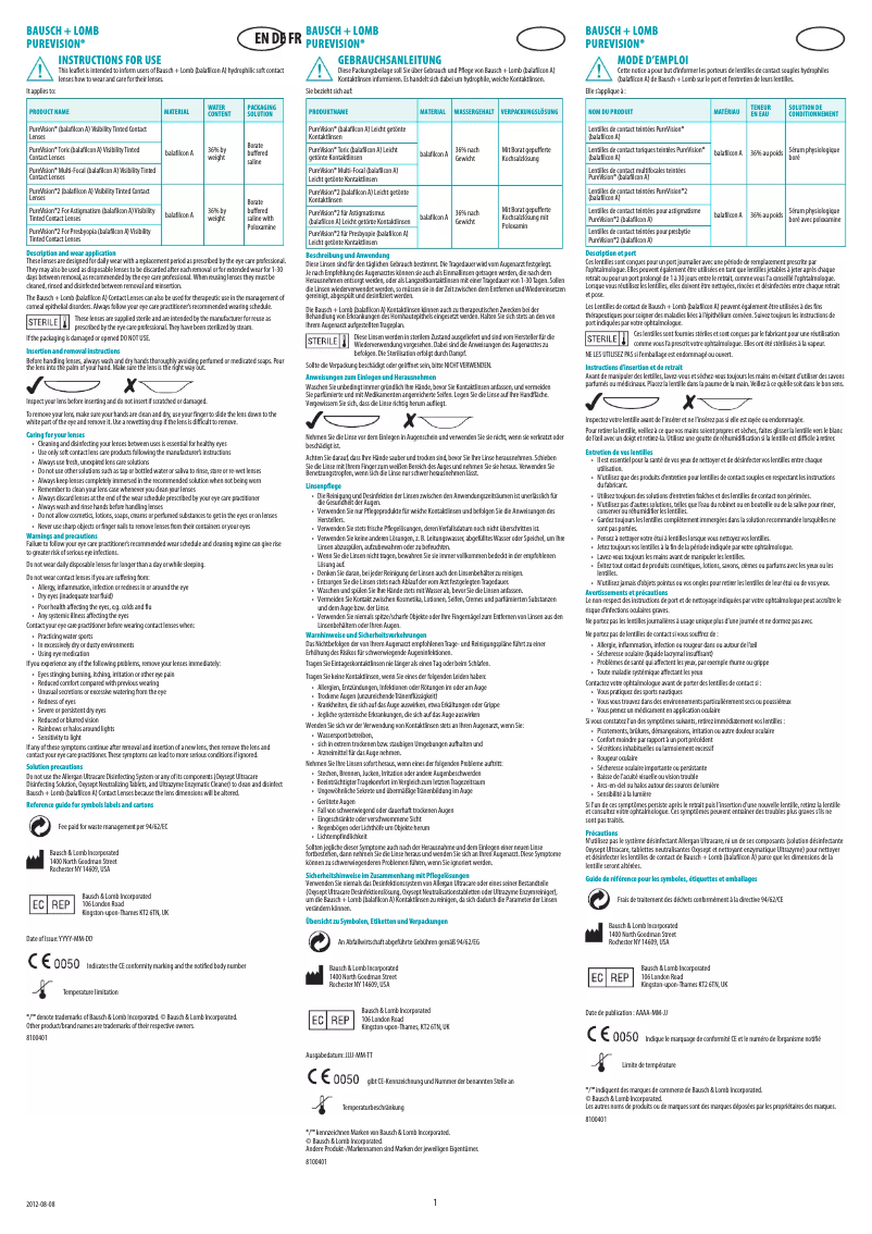 Image de la première page du manuel de l'appareil PureVision 2 for Presbyopia