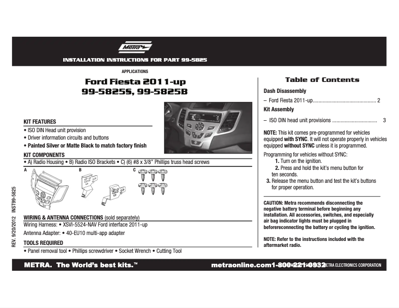 Page n°1 - Manuel utilisateur Metra 99-5825B