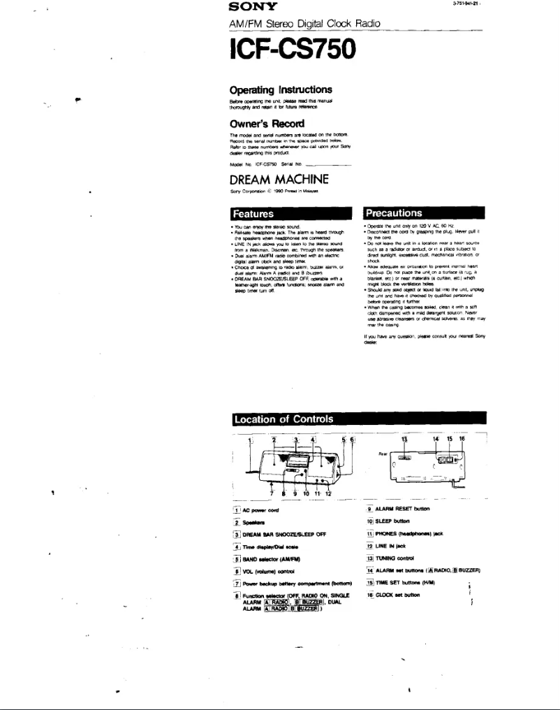 Page 1 de la notice Manuel utilisateur Sony ICF-CS750
