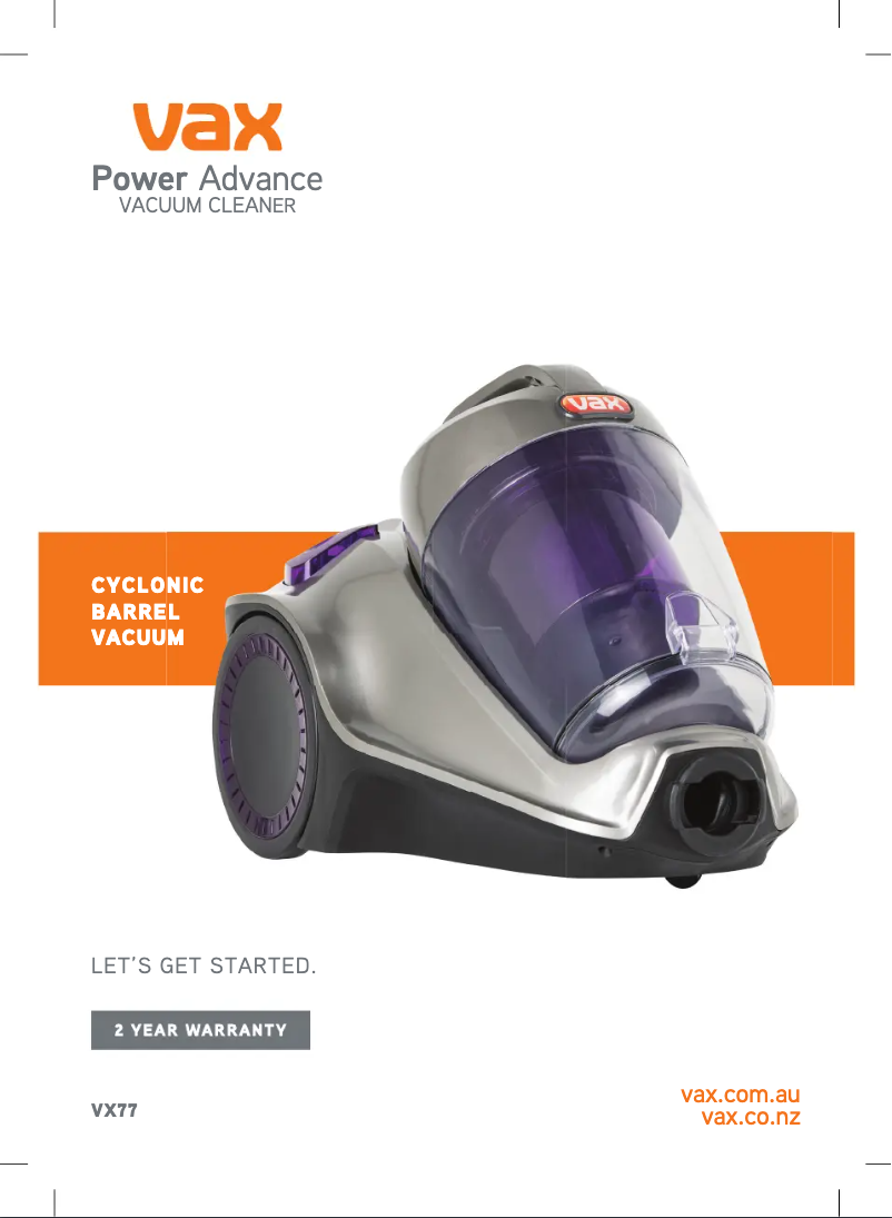 Page n°1 - Manuel utilisateur Vax Power Advance VX77