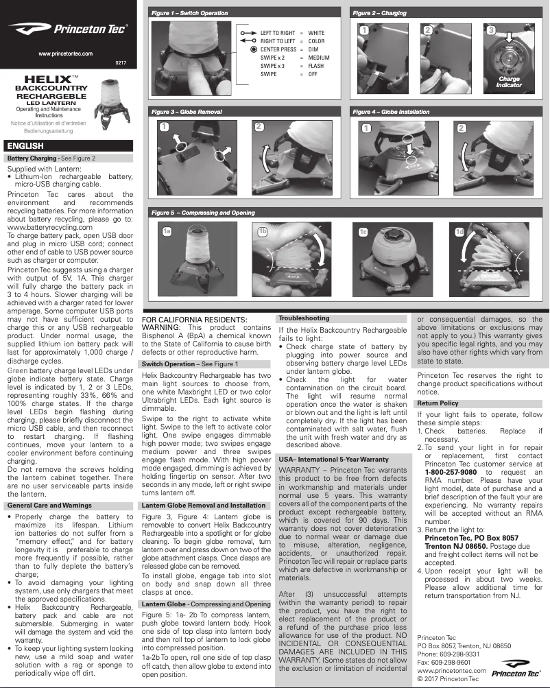 Page 1 de la notice Manuel utilisateur Princeton Tec Helix