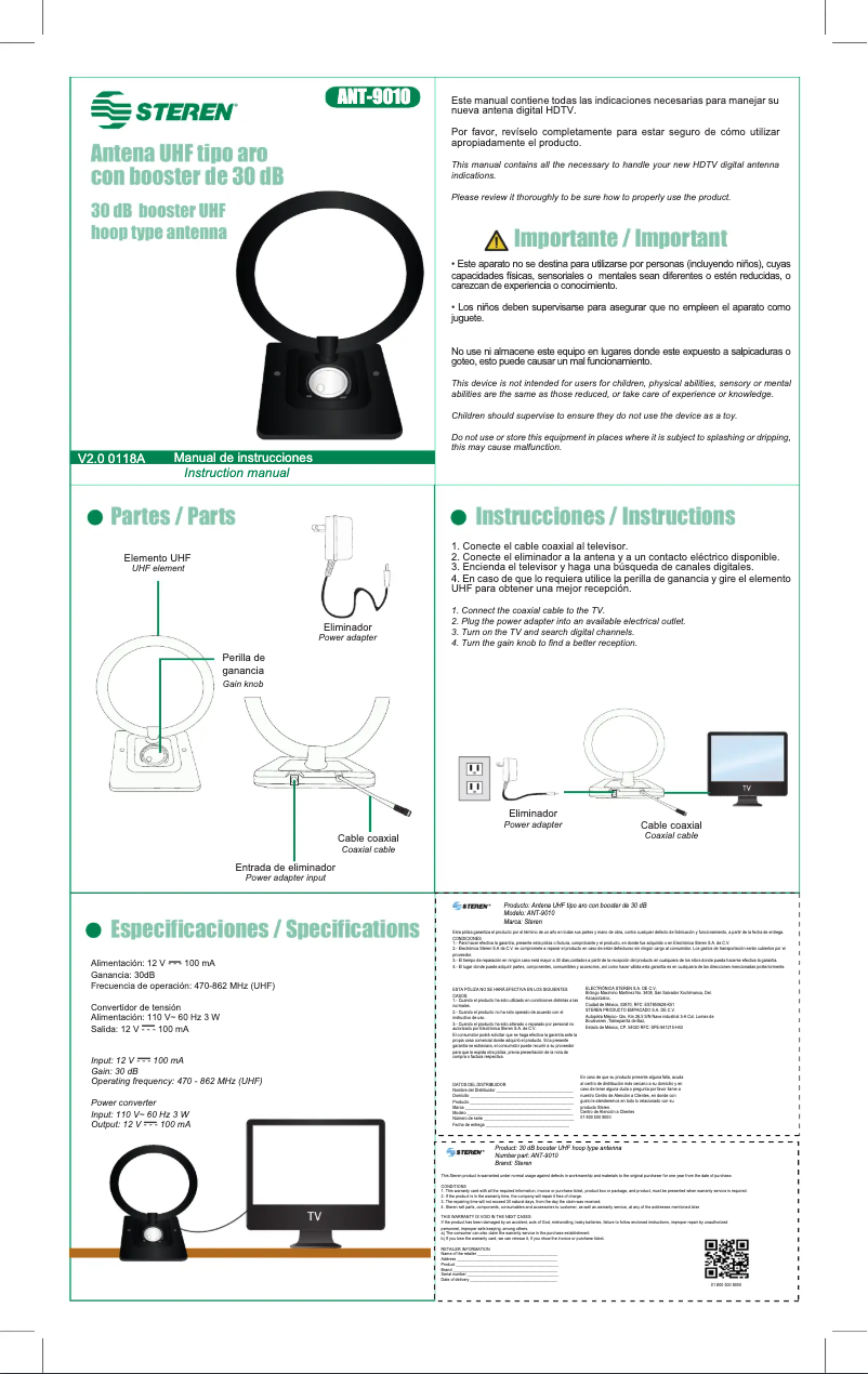 Image de la première page du manuel de l'appareil ANT-9010