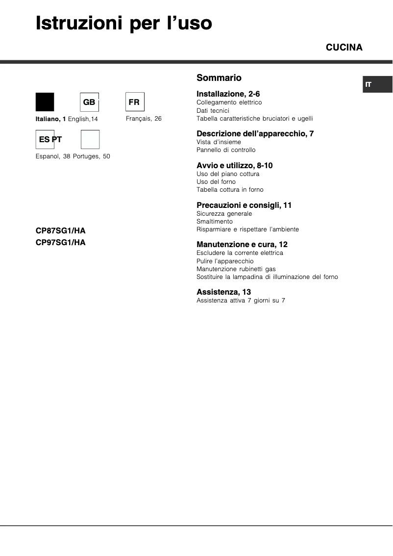 Page n°1 - Manuel utilisateur Hotpoint Ariston CP97SG1 /HA S