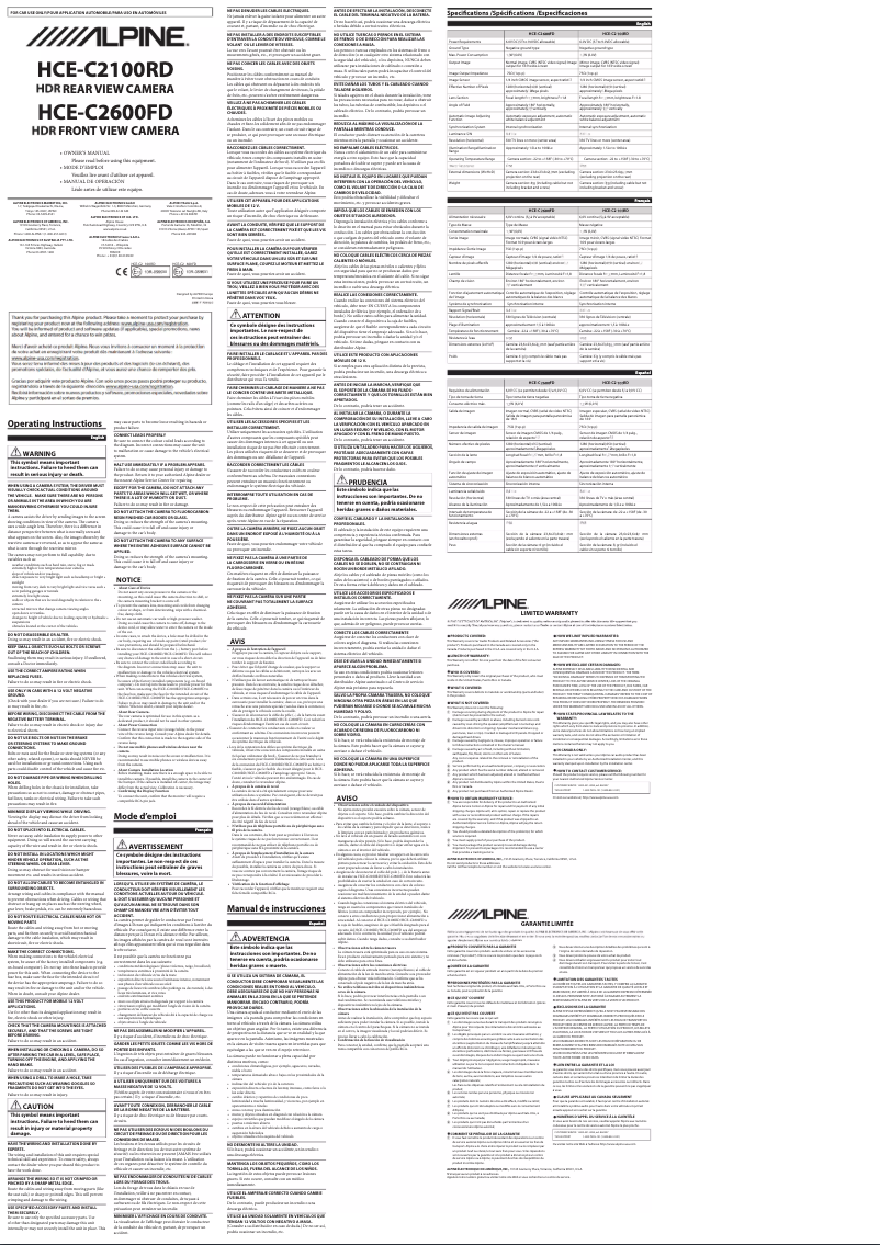 Page 1 de la notice Manuel utilisateur Alpine HCE-C2100RD
