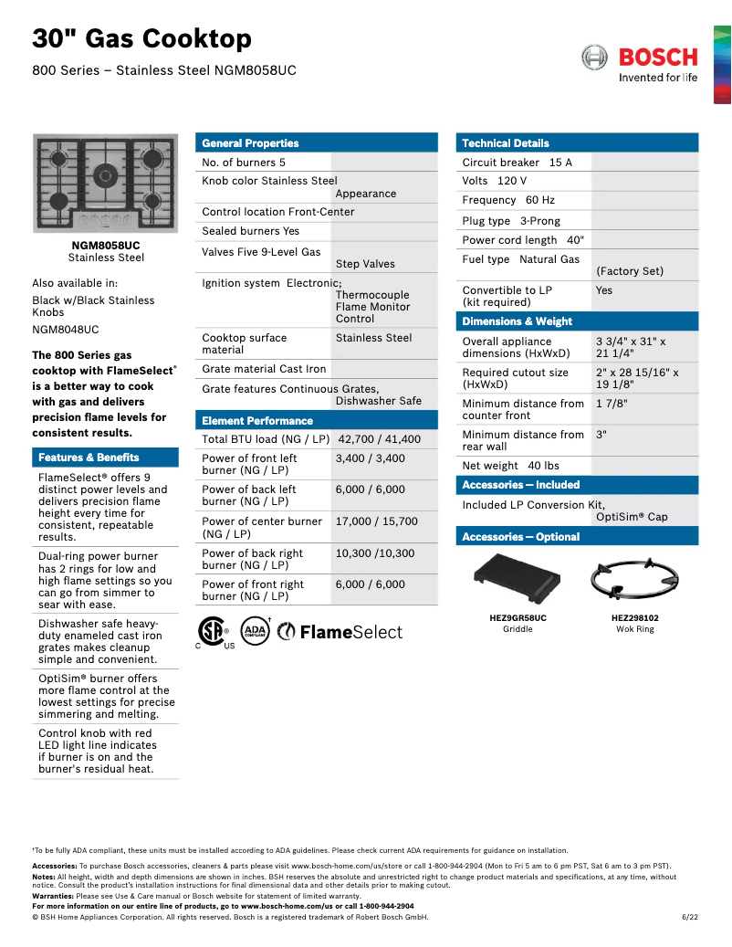 Page 1 de la notice Fiche technique Bosch NGM8058UC
