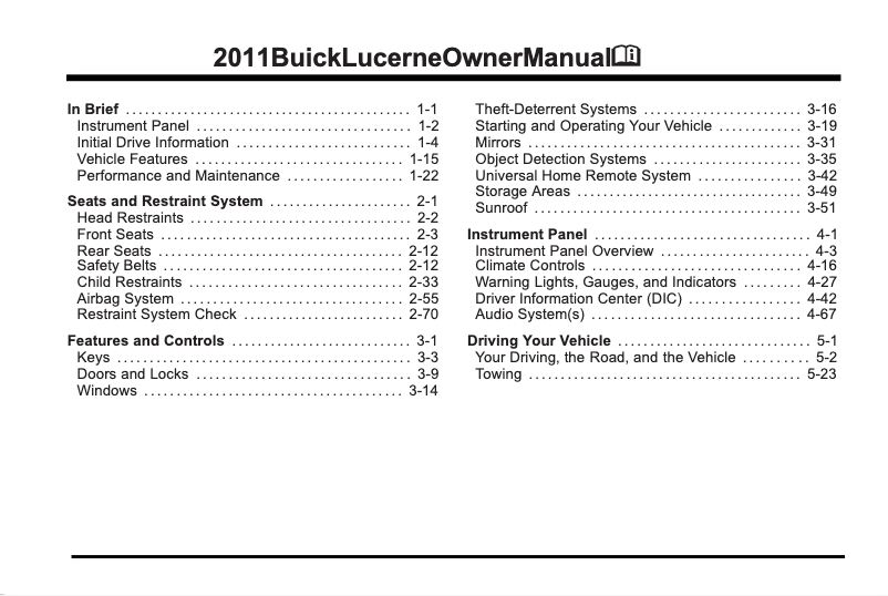 Page n°1 - Manuel utilisateur Buick Lucerne (2011)