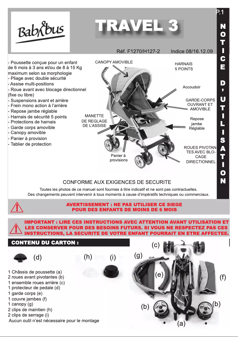 Page 1 de la notice Manuel utilisateur Babybus Travel 3