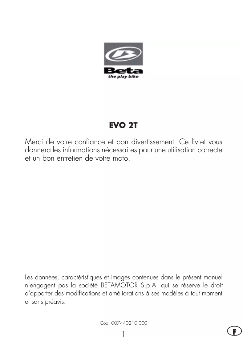 Page n°1 - Manuel utilisateur Beta EVO 2T 250 Factory (2015)