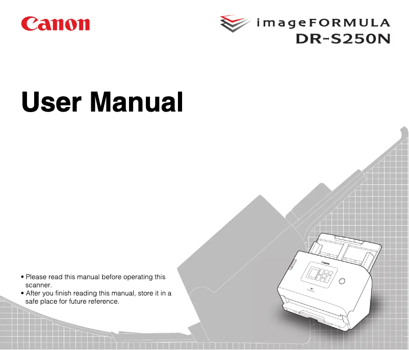 Page 1 de la notice Manuel utilisateur Canon imageFORMULA DR-S250N