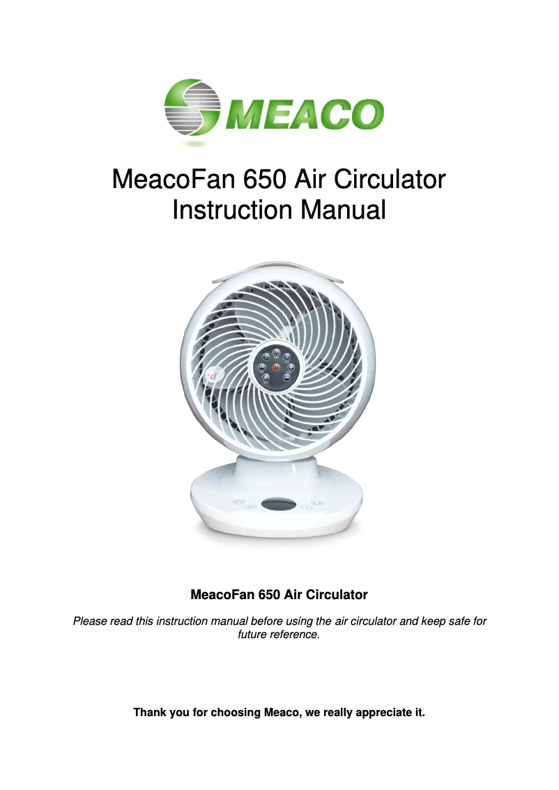 Page n°1 - Manuel utilisateur Meaco Fan 650
