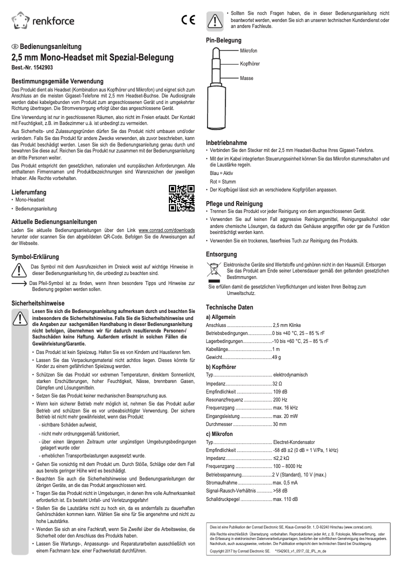 Page 1 de la notice Manuel utilisateur Renkforce RF-4628709
