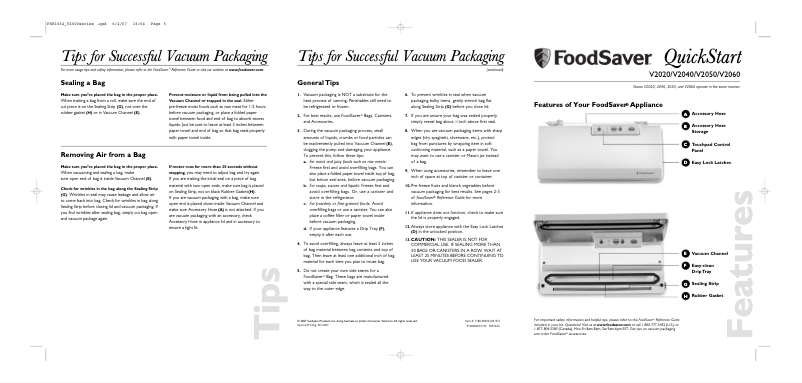 Page 1 de la notice Guide de démarrage rapide FoodSaver V2020