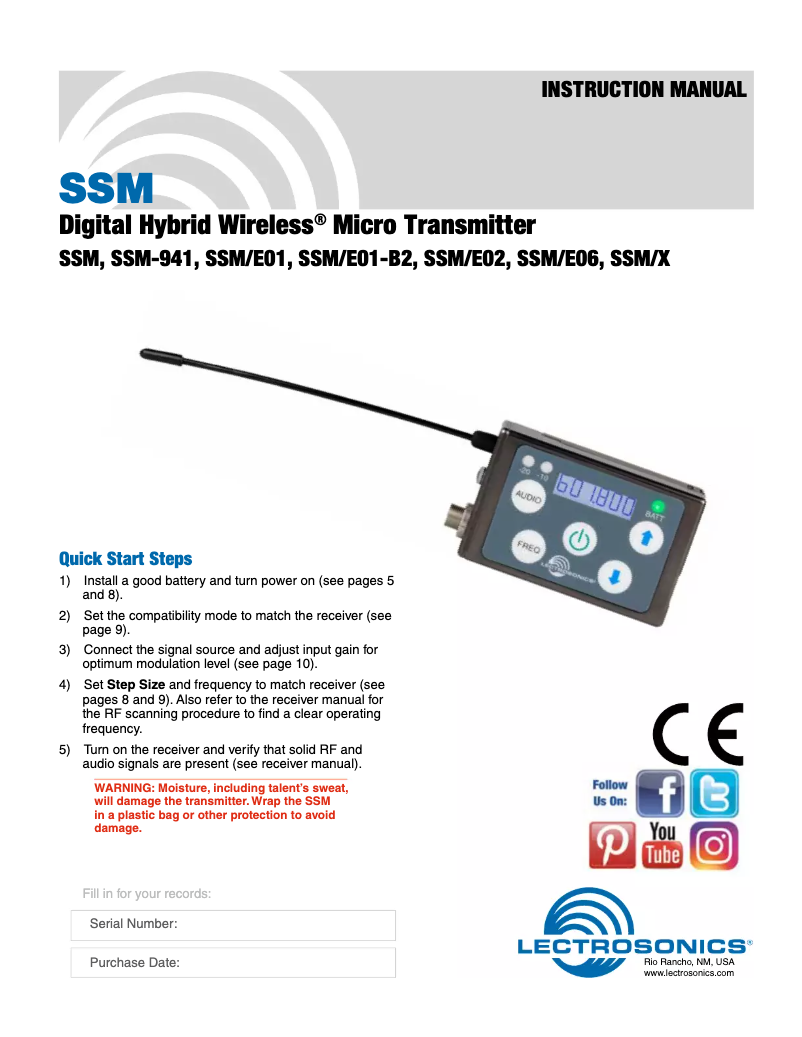 Page 1 de la notice Manuel utilisateur Lectrosonics SSM