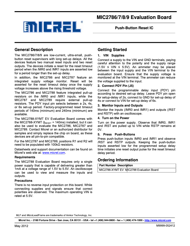 Page 1 de la notice Manuel utilisateur Microchip MIC2787