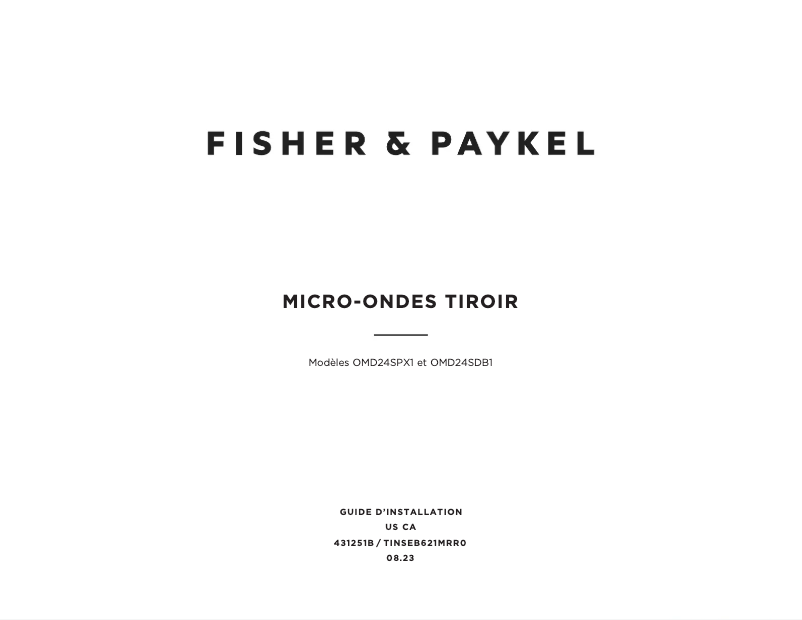 Page 1 de la notice Guide d'installation Fisher & Paykel OMD24SPX1