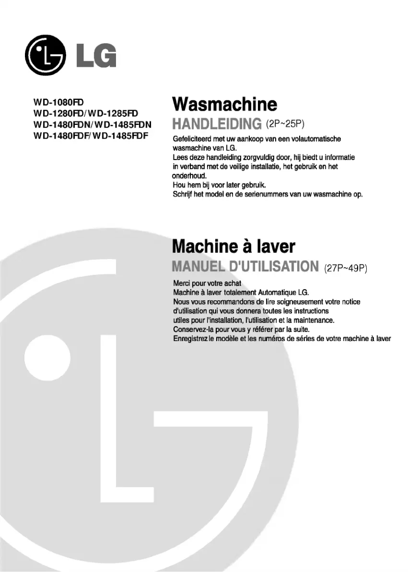 Page 1 de la notice Manuel utilisateur LG WD-1285F