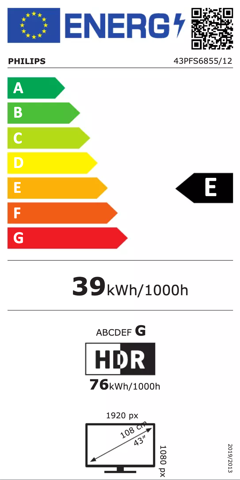 Page 1 of the manual Energy Label Philips 43PFS6855