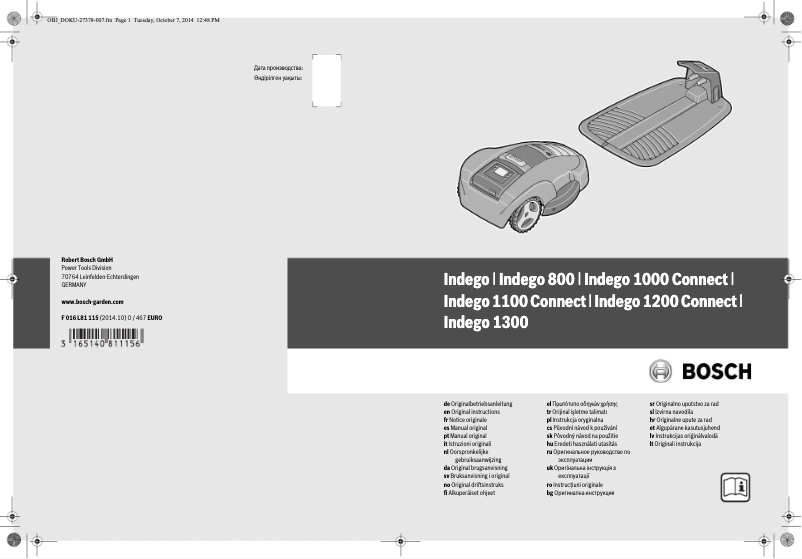 Imagen de la primera página del manual del dispositivo Indego 800