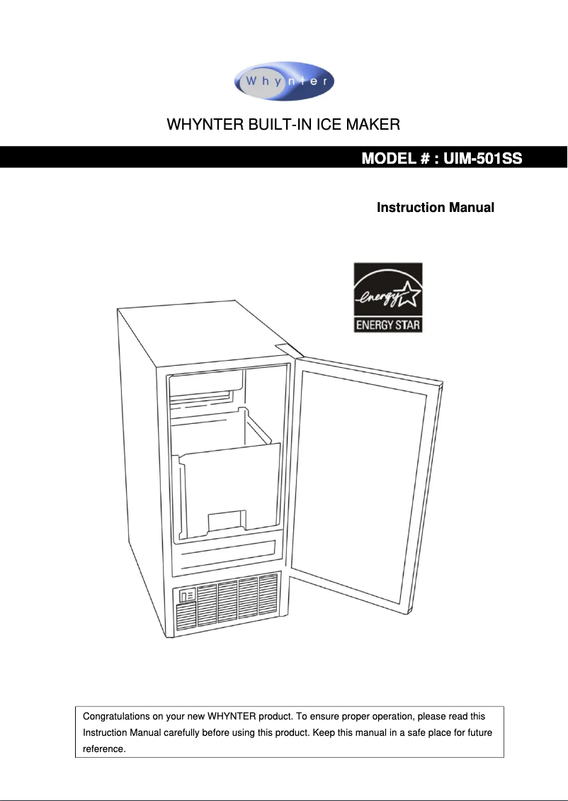 Page 1 de la notice Manuel utilisateur Whynter UIM-501SS