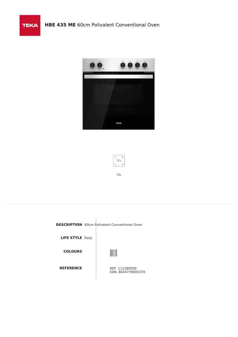 Page n°1 - Fiche technique Teka HBE 435