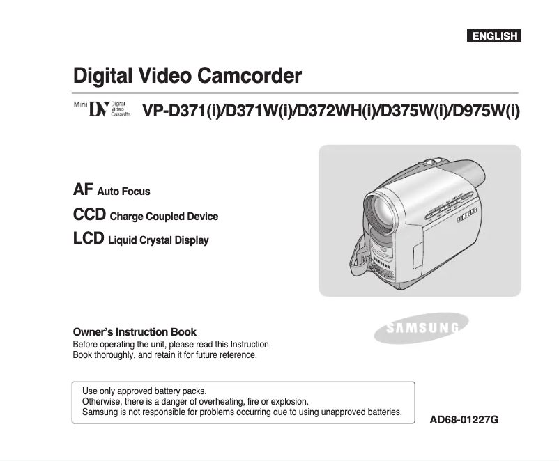 Image de la première page du manuel de l'appareil VP-D371W