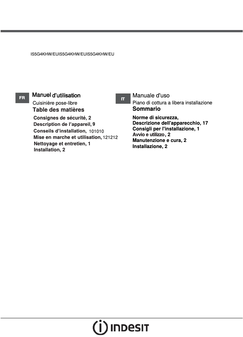 Page 1 de la notice Manuel utilisateur Indesit IS5G4KHW/EU