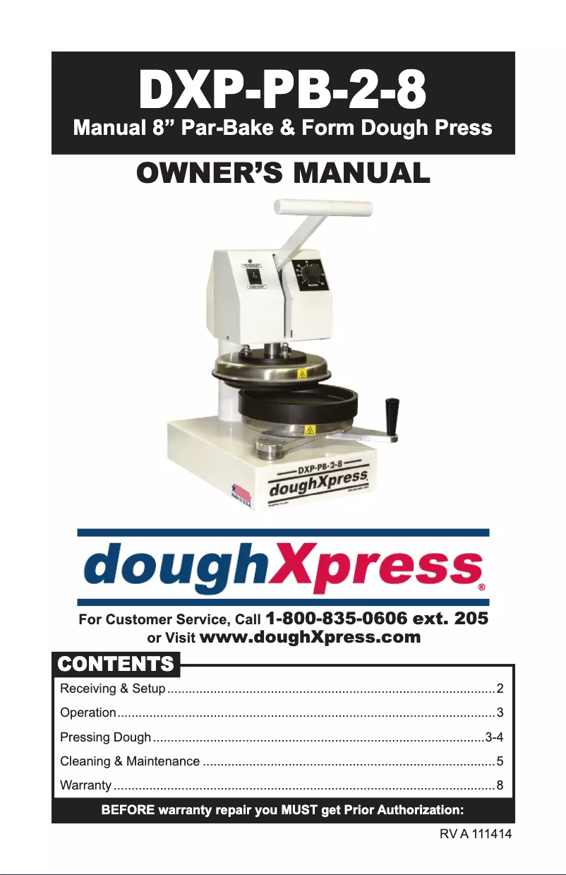 Page n°1 - Manuel utilisateur DoughXpress DXP-PB-2-8-220