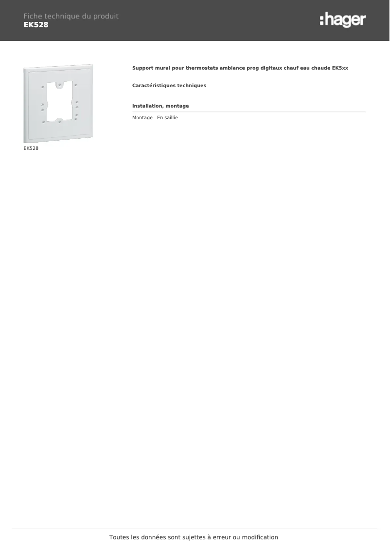 Page 1 de la notice Manuel utilisateur Hager EK528