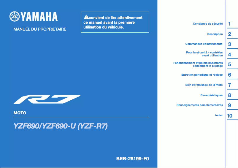 Page 1 of the manual User Manual Yamaha YZF-R7 (2022)
