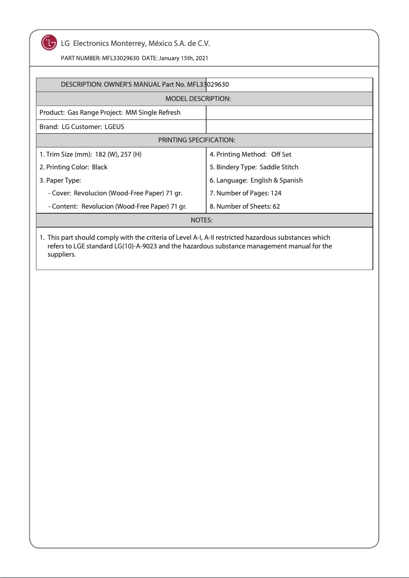 Image de la première page du manuel de l'appareil LRGL5823D