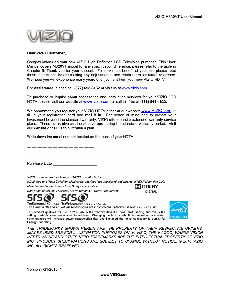 Image de la première page du manuel de l'appareil M320VT