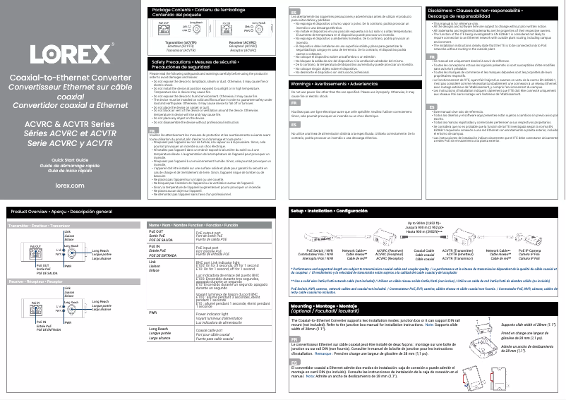 Page 1 de la notice Guide de démarrage rapide Lorex ACVTR