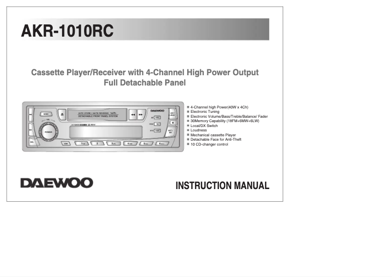Page 1 de la notice Manuel utilisateur Daewoo AKR-1010C